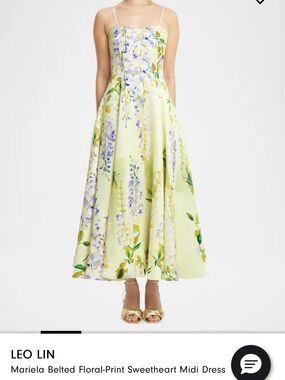 NWT Leo Lin Mariela Belted Floral-Print Midi Dress
